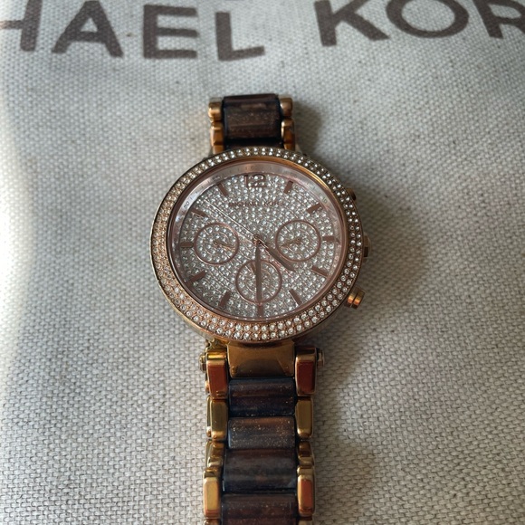 Michael Kors Gold and Brown Chronograph Watch - Picture 1 of 6